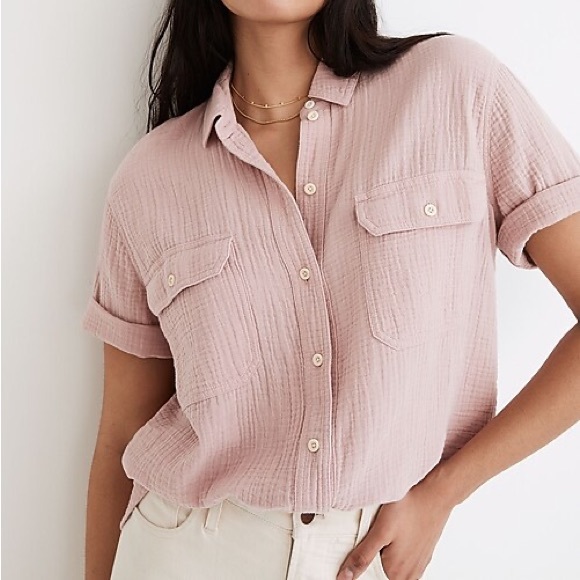 Madewell Tops - Madewell lightspun short sleeve flap pocket shirt medium, pink